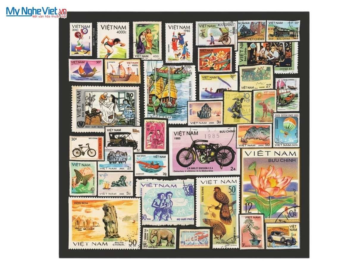 Khăn Lụa Vuông Tơ Tằm Họa Tiết Tem Thư Việt Nam 60x60cm KLPM66