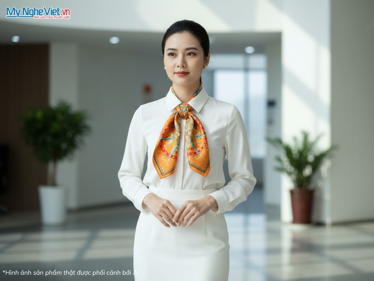 Khăn Lụa Vuông Tơ Tằm Họa Tiết Tân Cổ Điển 60x60cm KLPM66