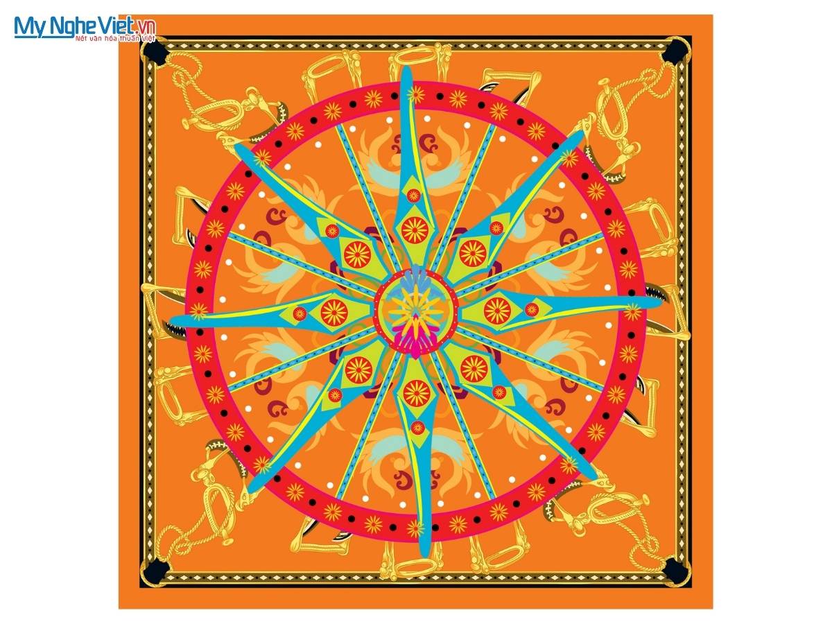Khăn Lụa Vuông Tơ Tằm Họa Tiết Tân Cổ Điển 60x60cm KLPM66