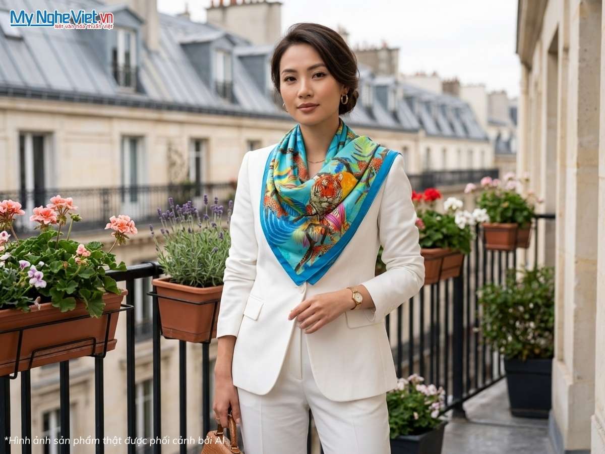 Khăn Lụa Vuông Tơ Tằm Họa Tiết Chúa Tể Rừng Xanh 82x82cm KLPM88-5