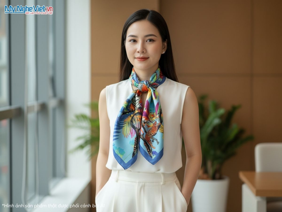 Khăn Lụa Vuông Tơ Tằm Họa Tiết Chúa Tể Sơn Lâm 60x60cm KLPM66