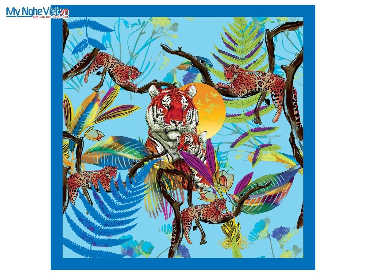 Khăn Lụa Vuông Tơ Tằm Họa Tiết Chúa Tể Sơn Lâm 60x60cm KLPM66