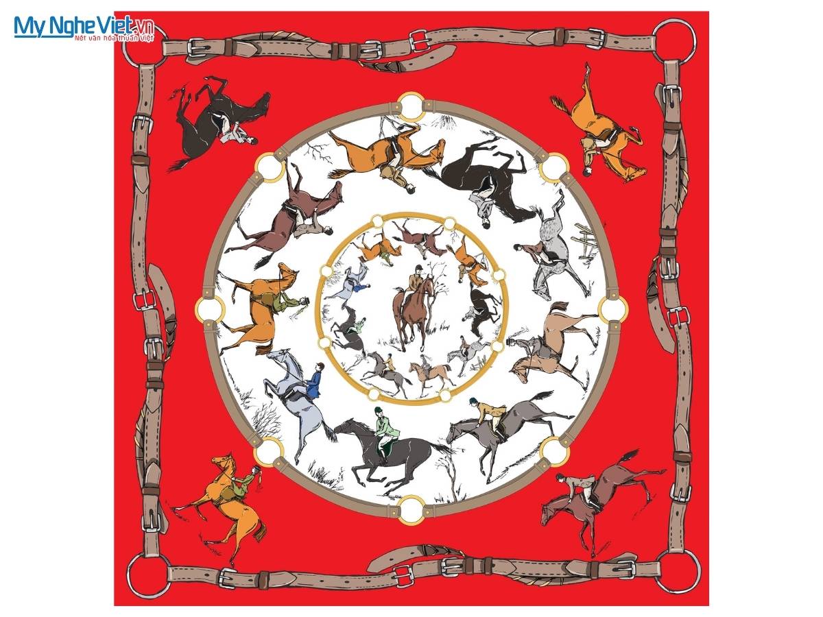 Khăn Lụa Vuông Tơ Tằm Họa Tiết Kỵ Sĩ 60x60cm KLPM66
