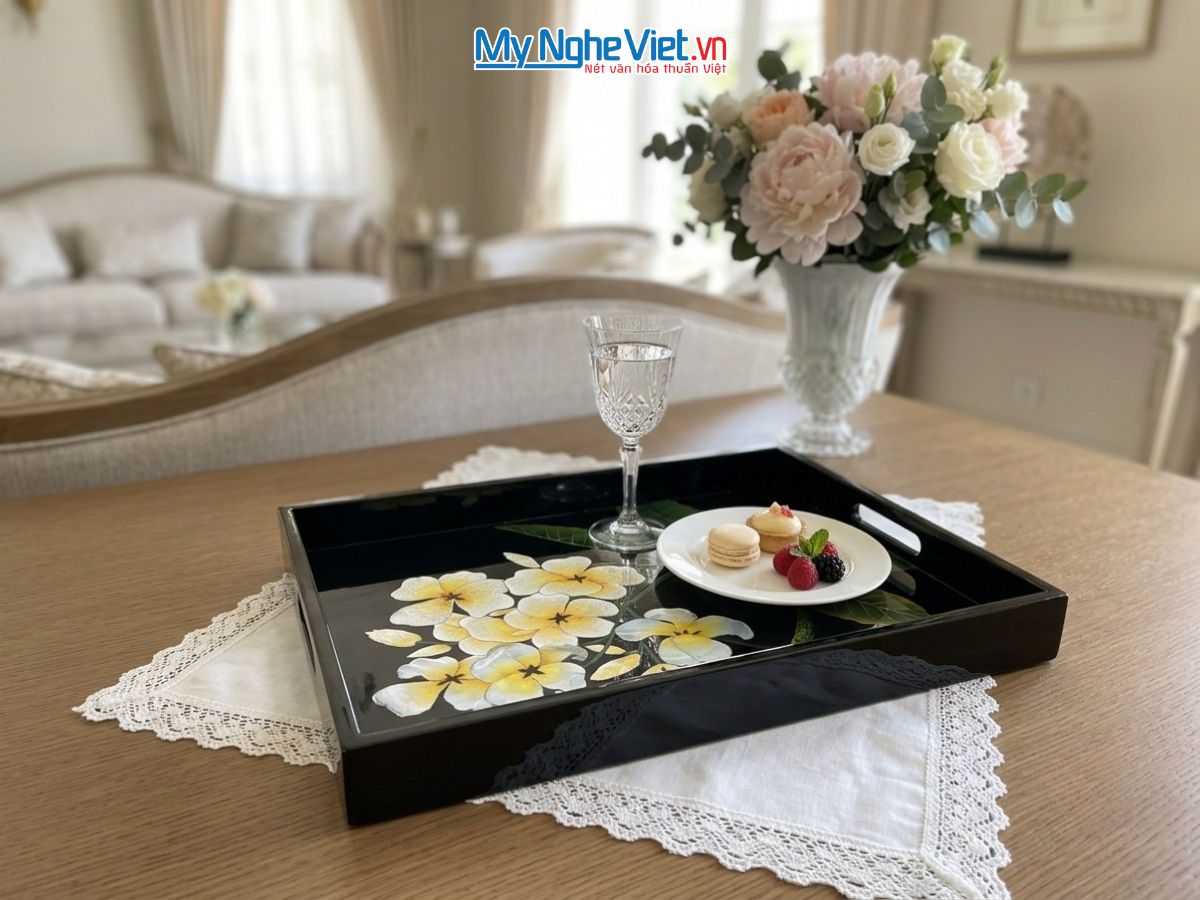 Khay Sơn Mài Vẽ Hoa Sứ Cao Cấp KSMHD34.1
