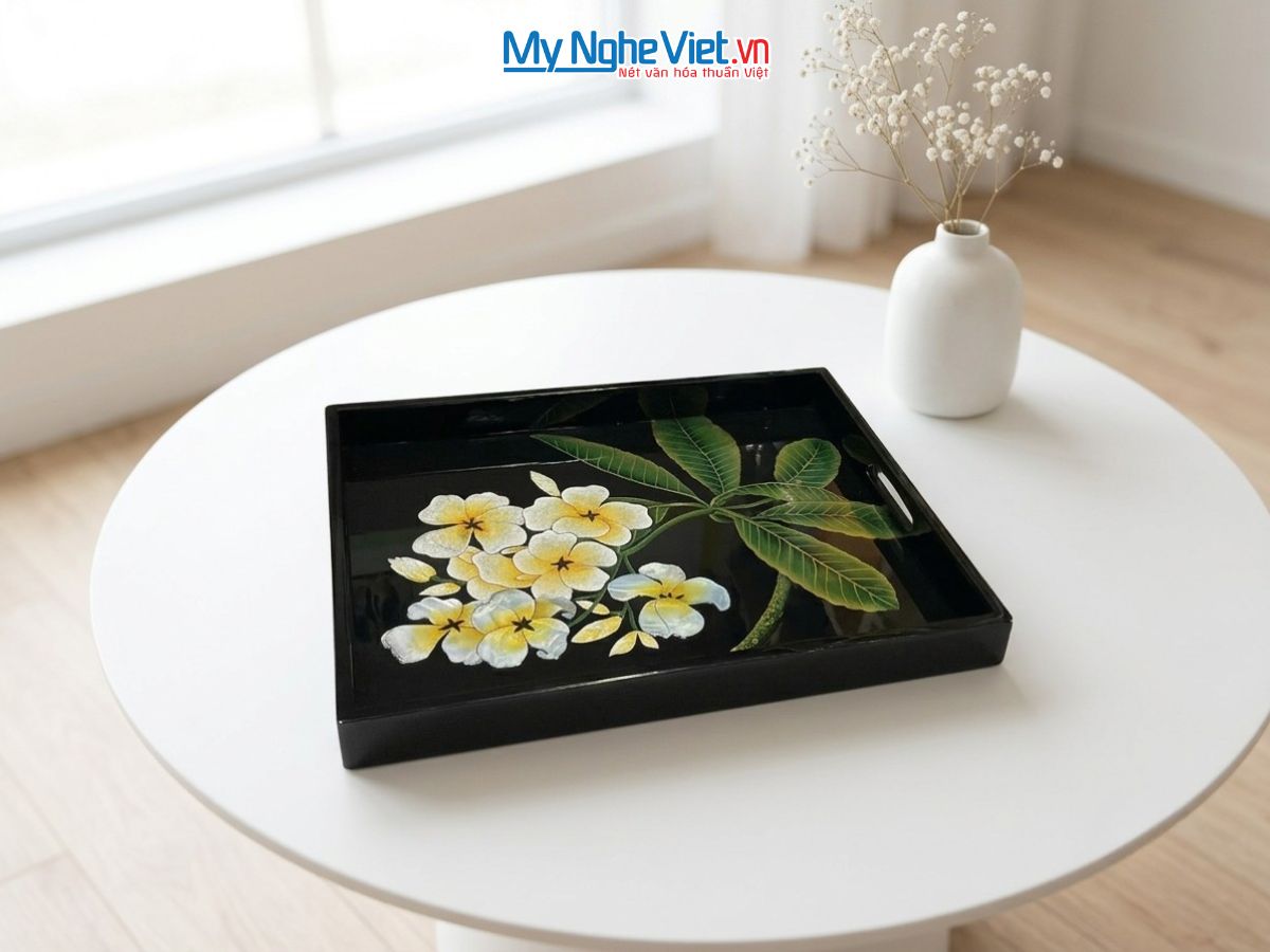 Khay Sơn Mài Vẽ Hoa Sứ Cao Cấp KSMHD34.1