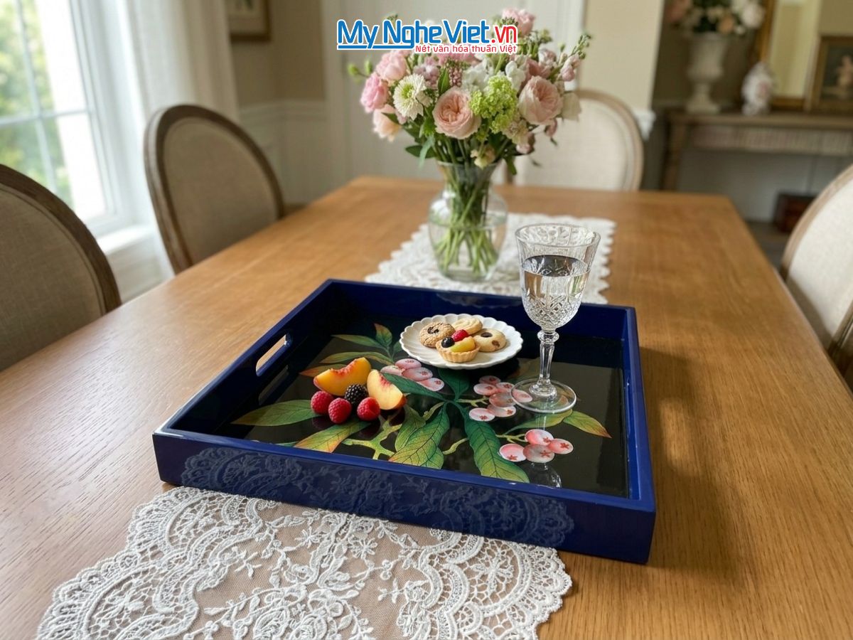 Khay Sơn Mài Vẽ Chùm Quả Ngọt Cao Cấp KSMHD3535.5