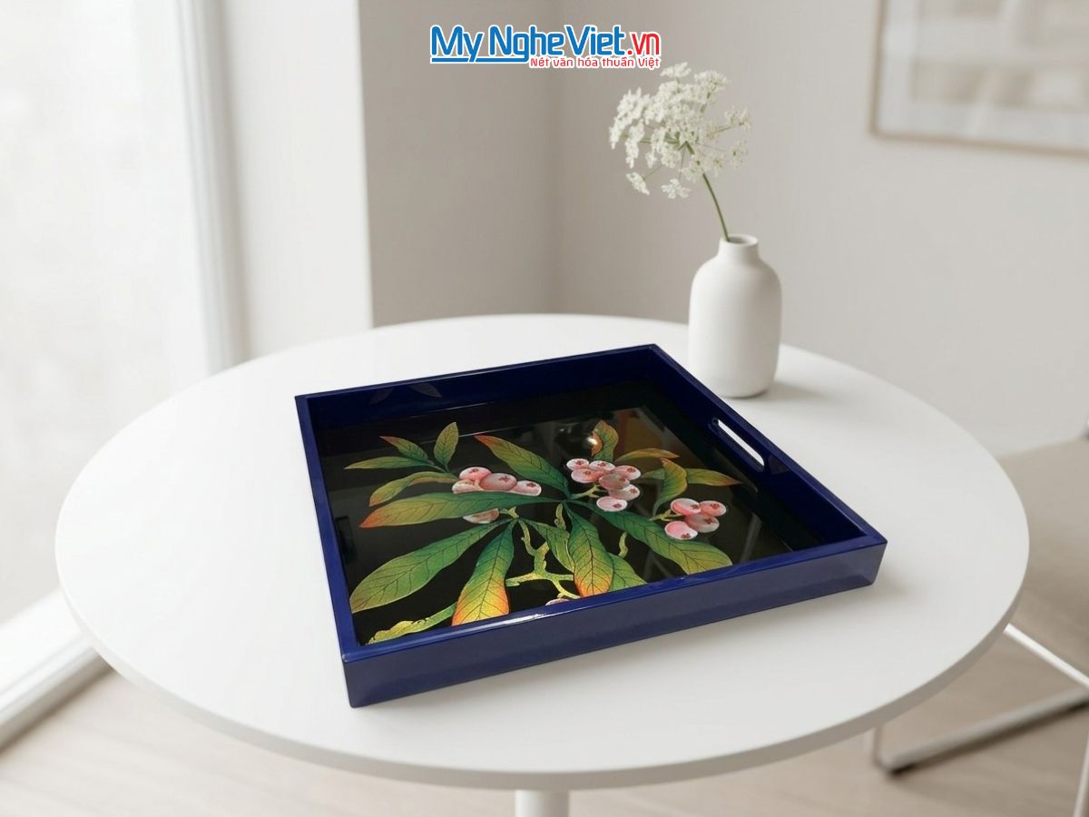Khay Sơn Mài Vẽ Chùm Quả Ngọt Cao Cấp KSMHD3535.5