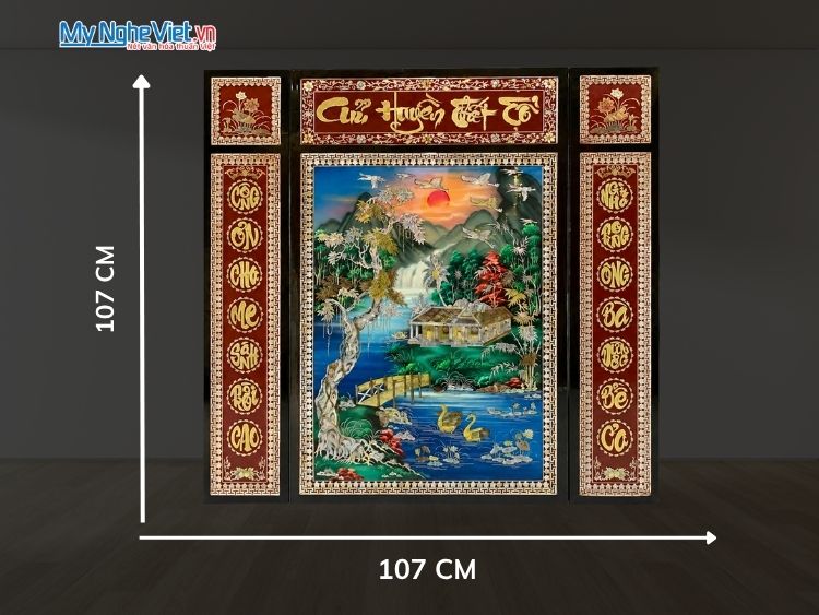 Liễn Thờ Sơn Mài Cửu Huyền Thất Tổ Cẩn Ốc Nền Xanh 107x107(cm) SMA195/107