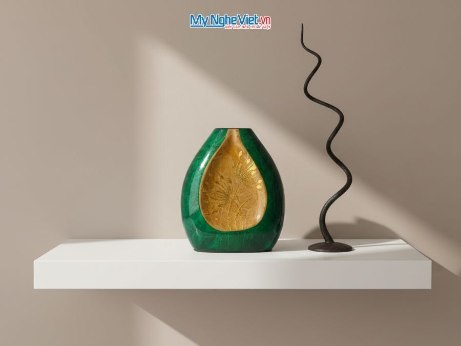 Lọ hoa sơn mài dáng dẹp họa tiết hoa pháo MNV-LHTBL01
