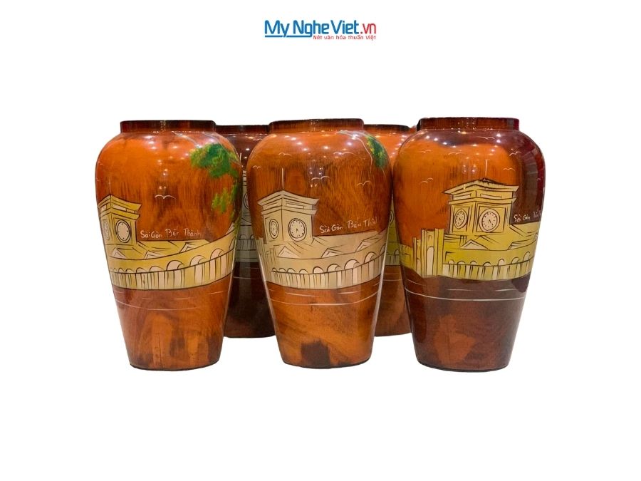 Lọ Hoa sơn mài - Hũ lá lan chợ Bến Thành 10xH18cm LHSM002H