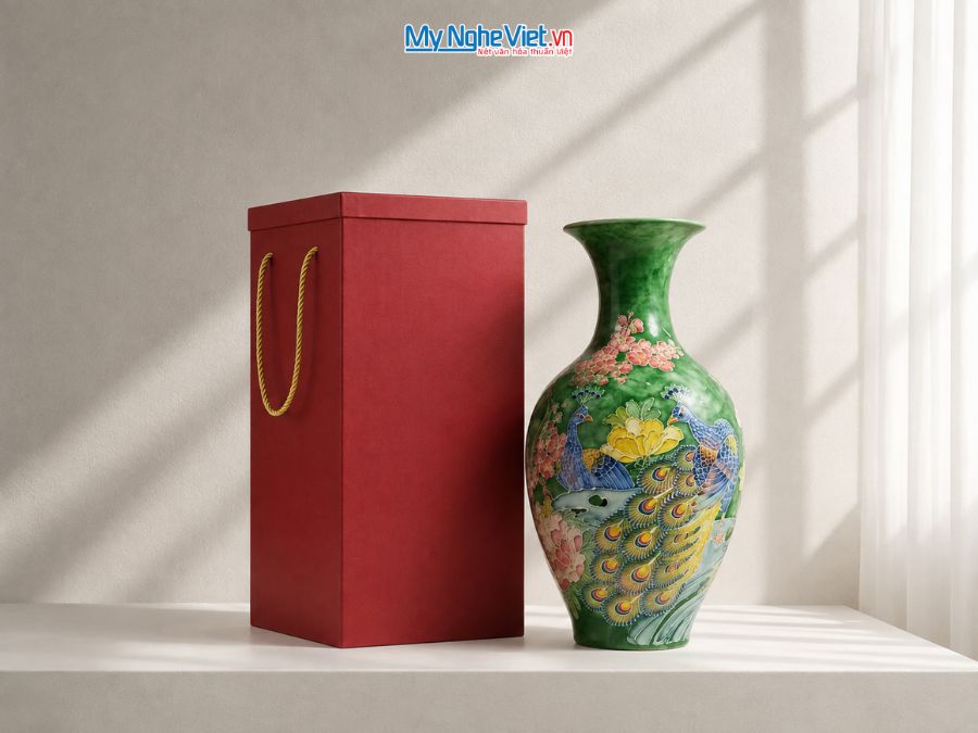 Lộc Bình Gốm Công Đào Đắp Nổi Cao Cấp H47cm LHGML03.2
