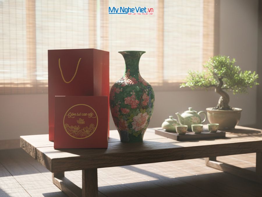 Lộc Bình Gốm Công Đào Đắp Nổi Cao Cấp H47cm LHGML03.2