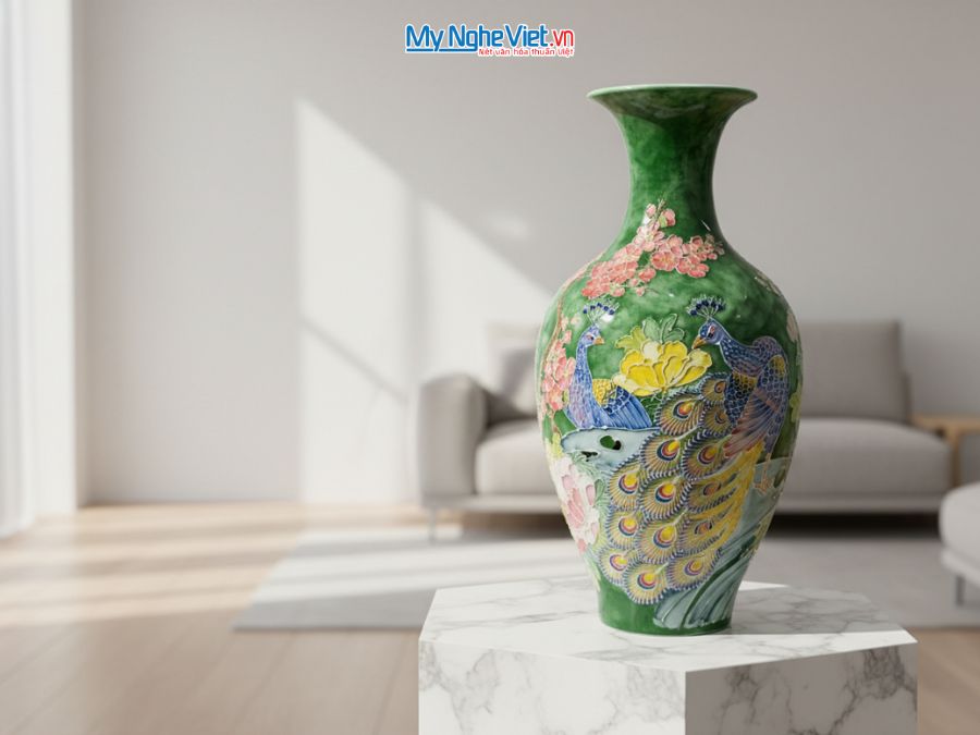 Lộc Bình Gốm Công Đào Đắp Nổi Cao Cấp H47cm LHGML03.2