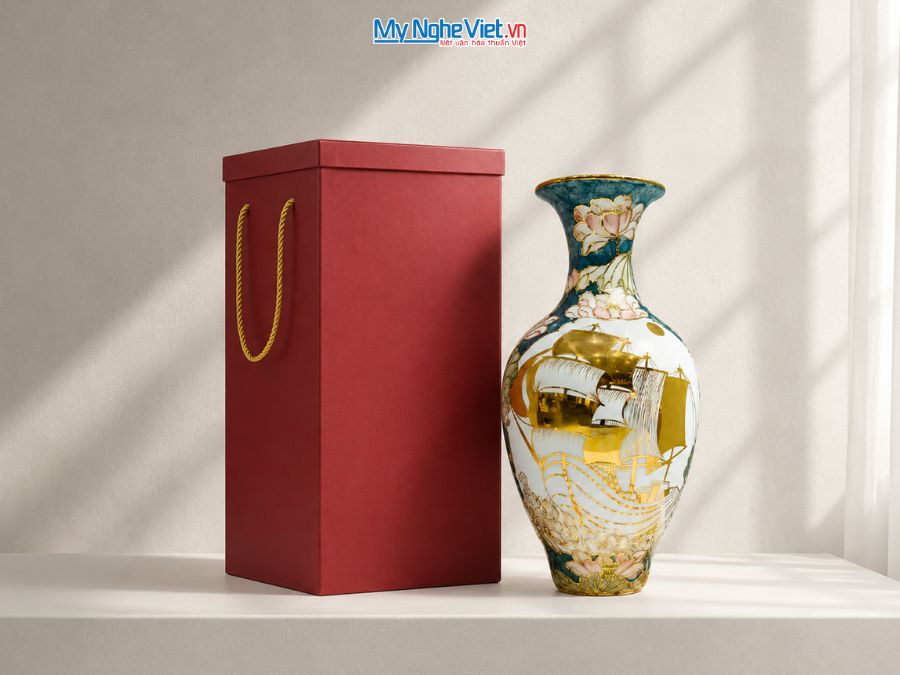 Lộc Bình Gốm Thuận Buồm Xuôi Gió Vàng Kim Cao Cấp H47cm LHGML03