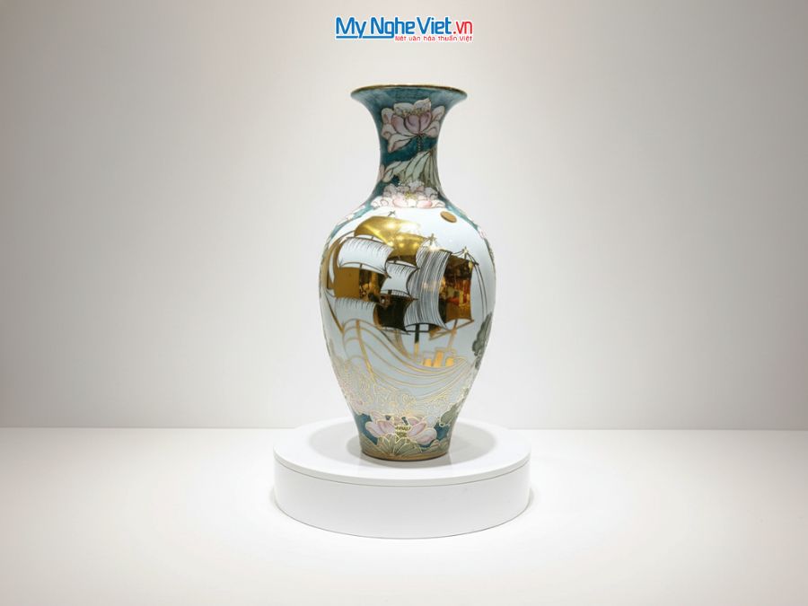 Lộc Bình Gốm Thuận Buồm Xuôi Gió Vàng Kim Cao Cấp H47cm LHGML03