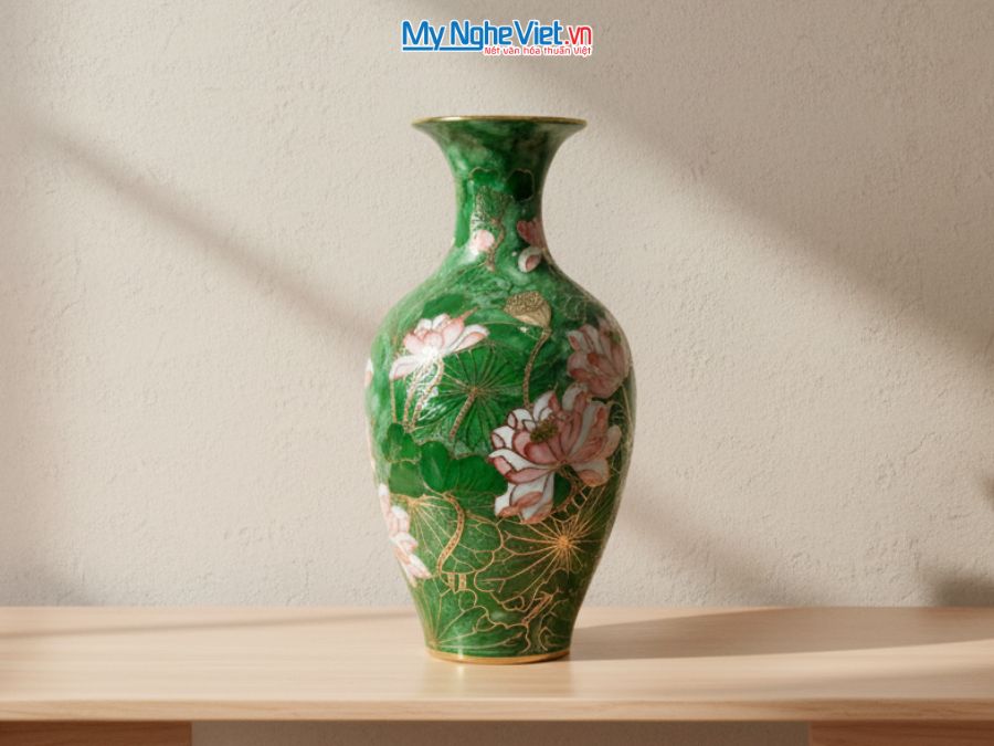 Lộc Bình Gốm Họa Tiết Sen Hạc Đắp Nổi Cao Cấp H47cm LHGML03.1