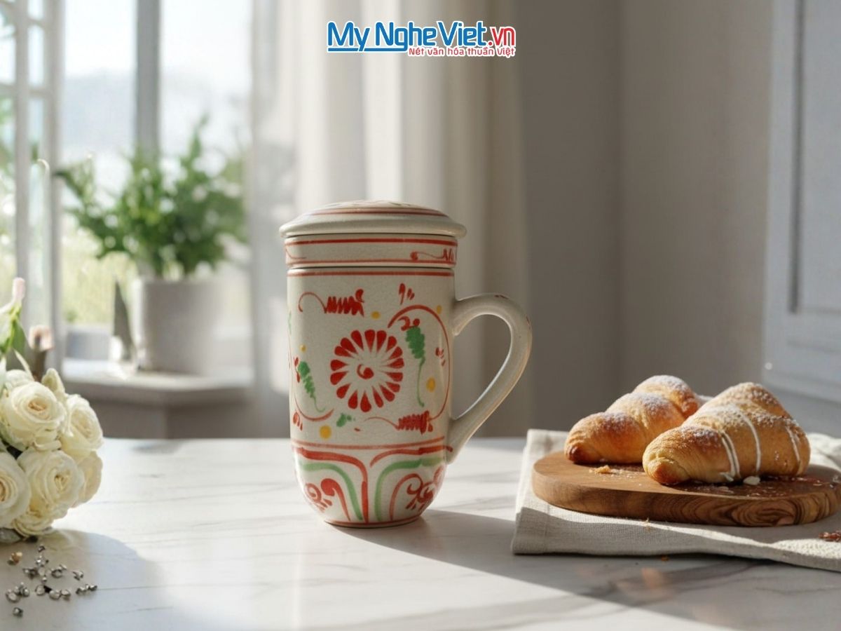 Ly Lọc Trà Men Rạn Vẽ Hoa LLTH35