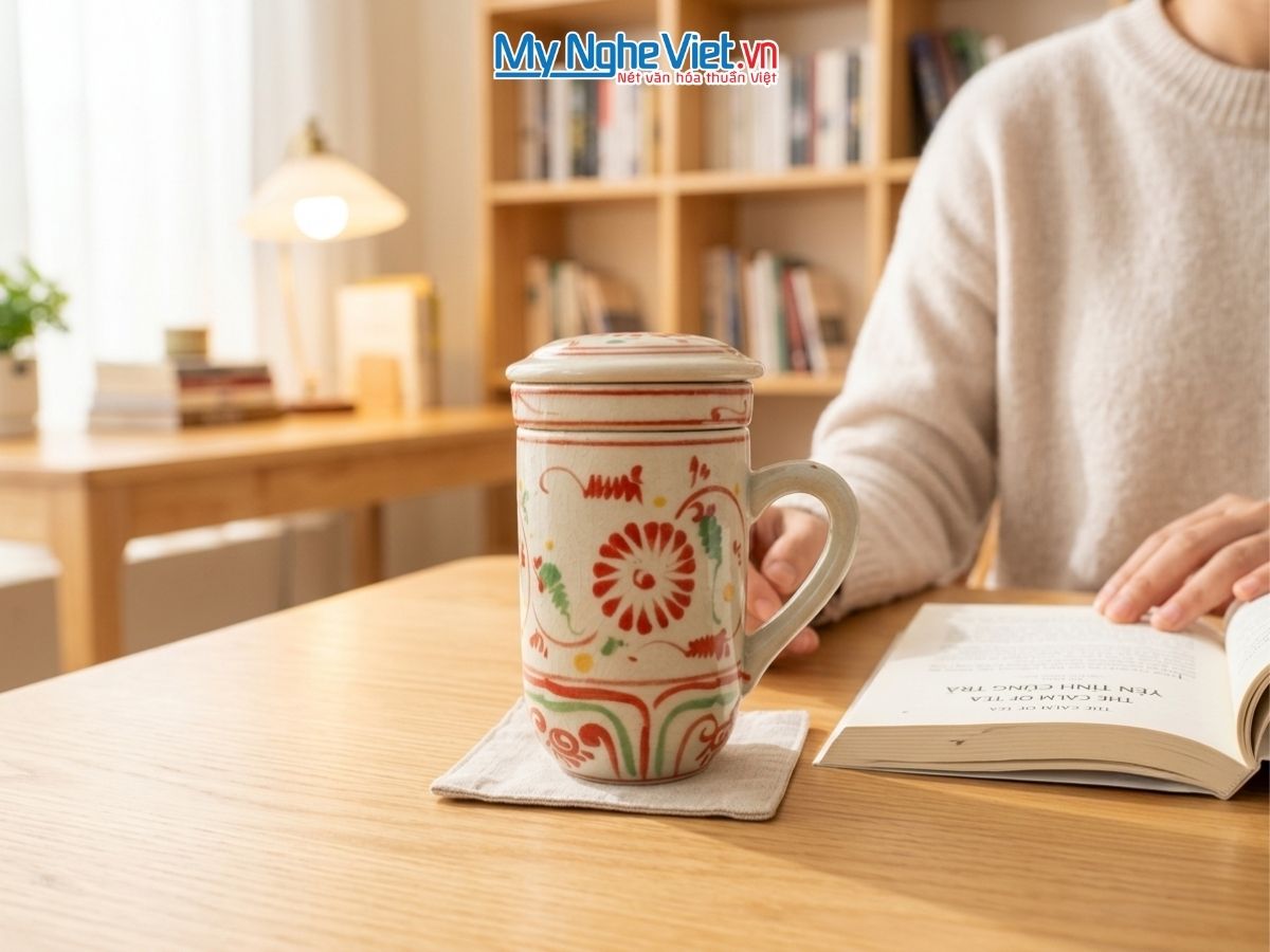 Ly Lọc Trà Men Rạn Vẽ Hoa LLTH35