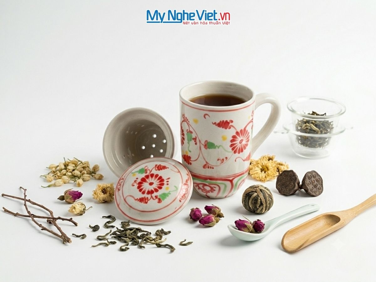 Ly Lọc Trà Men Rạn Vẽ Hoa LLTH35