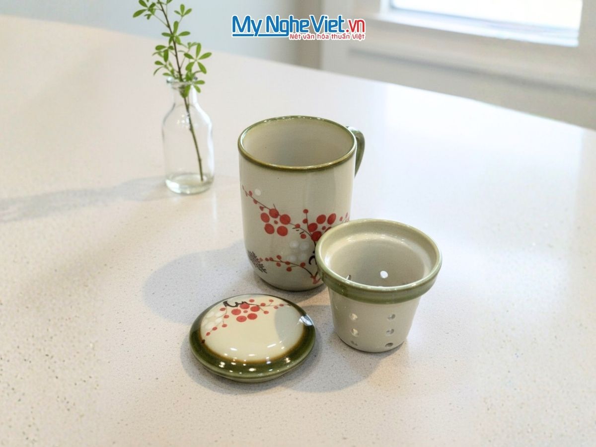 Ly Lọc Trà Men Bóng Vẽ Hoa Đào MNV-HBT12