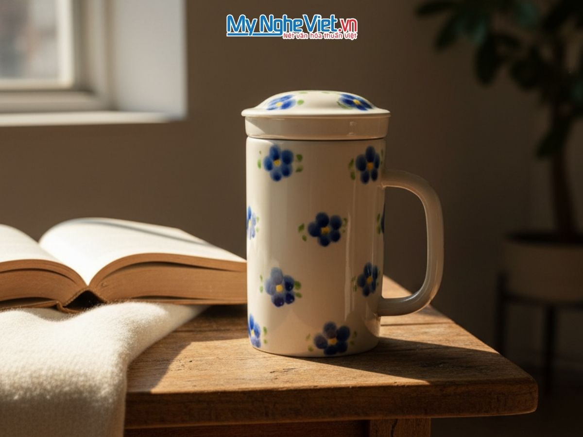 Ly Lọc Trà Men Bóng Vẽ Hoa 5 Cánh LLTH032