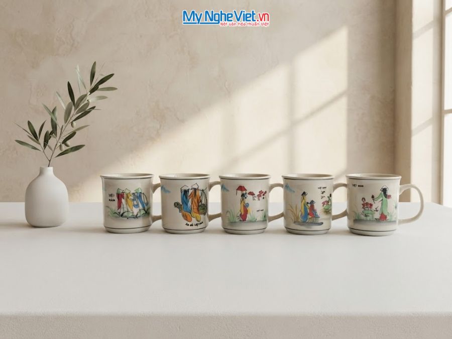 Ly sứ in họa tiết cô gái nhiều mẫu H8.5cm LSH01