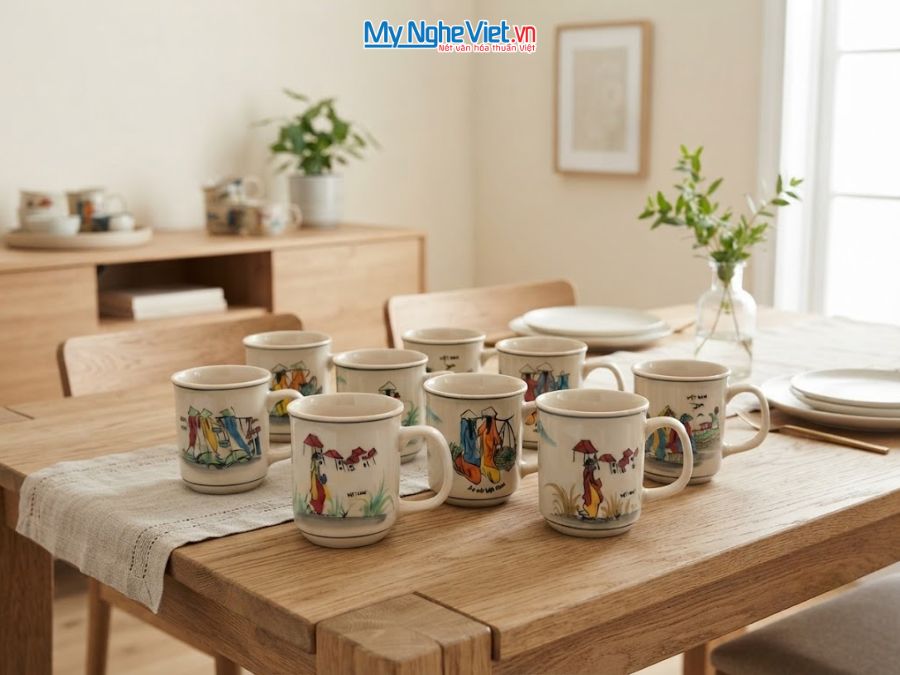 Ly sứ in họa tiết cô gái nhiều mẫu H8.5cm LSH01