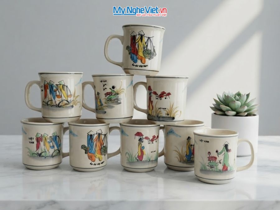 Ly sứ in họa tiết cô gái nhiều mẫu H8.5cm LSH01