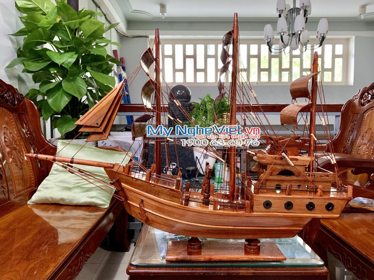 Mô Hình Tàu Thuyền Thái Lan gỗ tràm (Thân 80cm) MNV-TB15/80