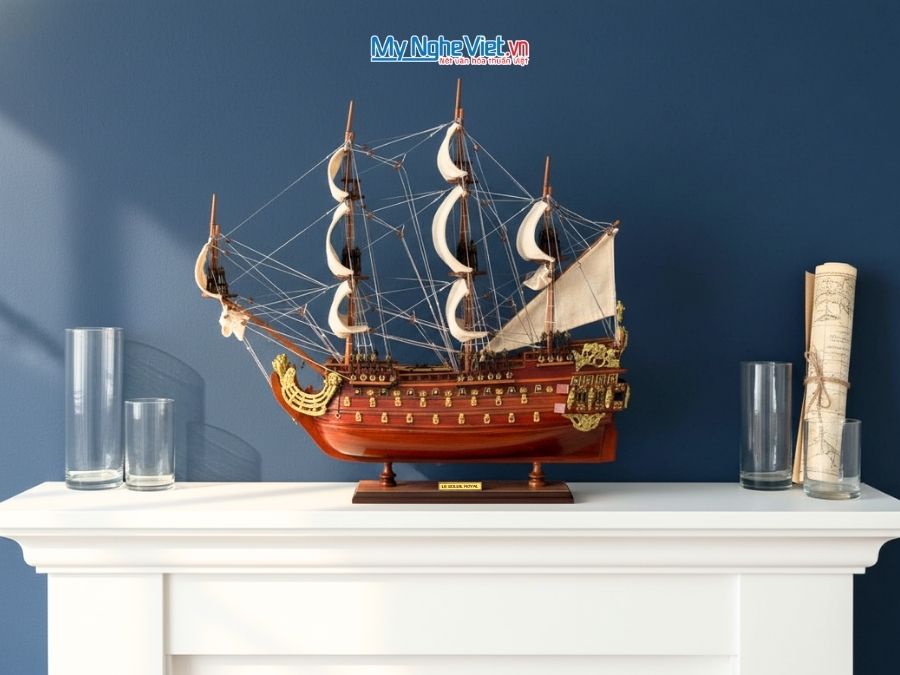 Mô Hình Tàu Chiến Cổ Le Soleil Royal Gỗ Căm Xe Thân 40cm MNV-TB07