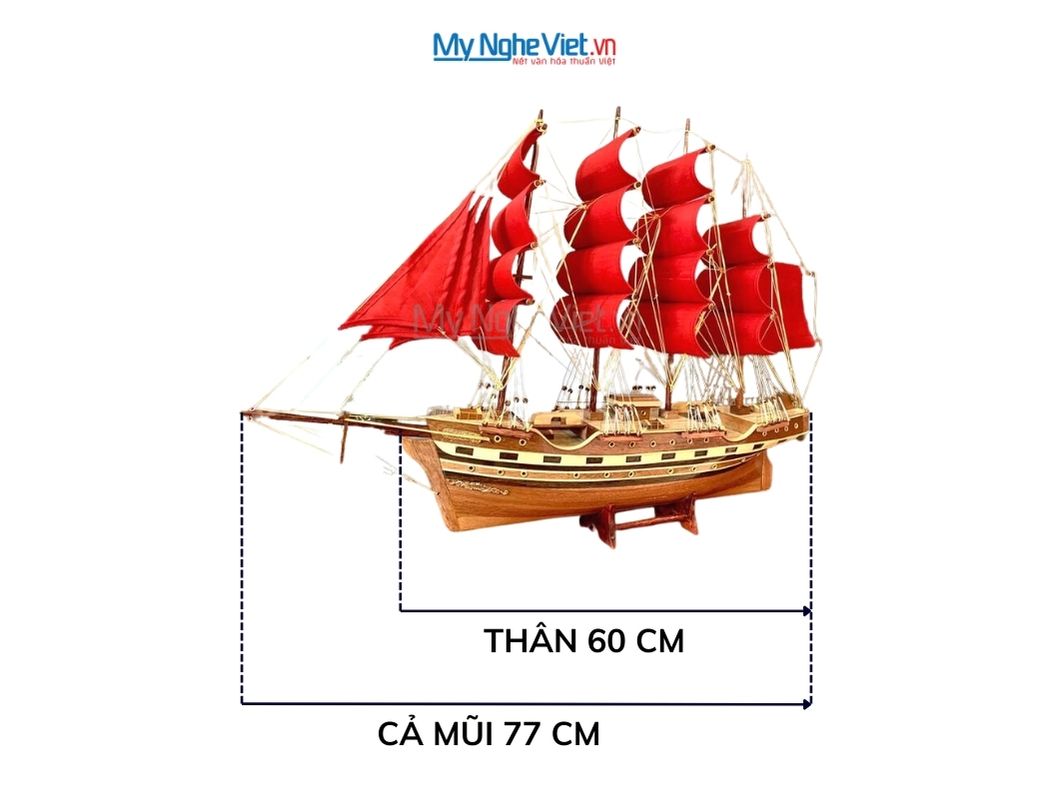 Mô Hình Thuyền Buồm France II Gỗ Tự Nhiên Thân 60cm MNV-TB03-1