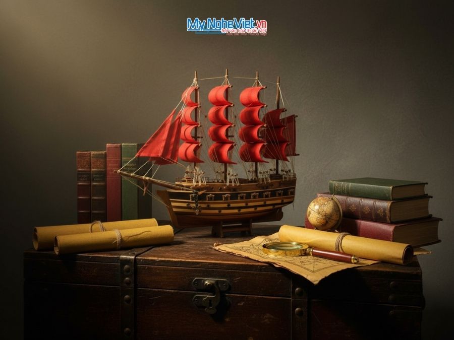 Mô Hình Tàu Chiến Cổ Jylland Gỗ Xoan Đào Thân 40cm MNV-TB27-3