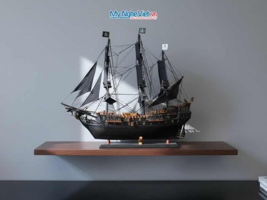 Mô Hình Tàu Chiến Cổ Black Pearl Gỗ Muồng Đen Thân 80cm MNV-TB17