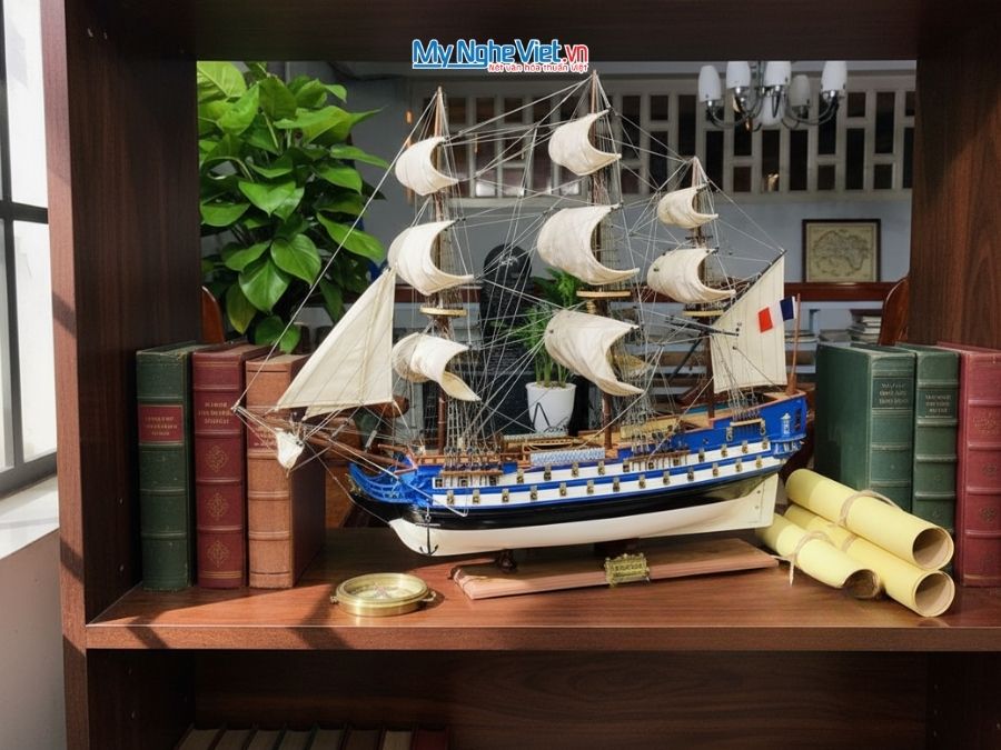 Mô Hình Thuyền Gỗ Chiến Cổ Le Protecteur Gỗ Sơn MNV- TB37