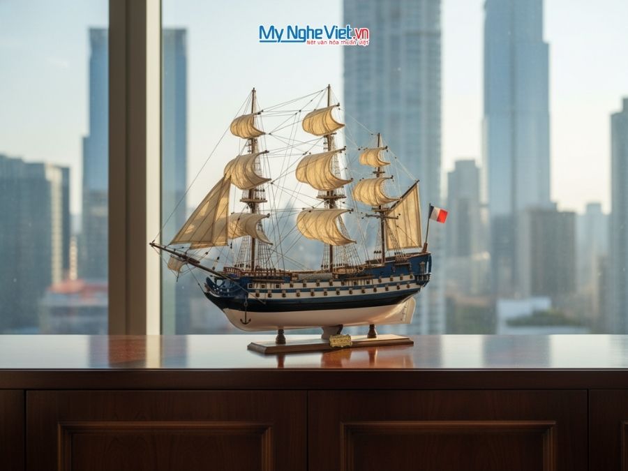 Mô Hình Thuyền Gỗ Chiến Cổ Le Protecteur Gỗ Sơn MNV- TB37