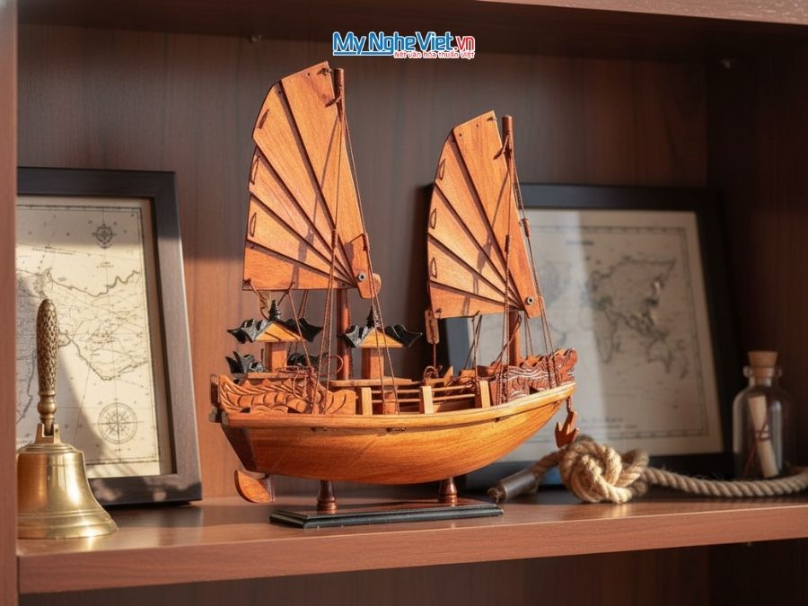 Mô hình thuyền gỗ Việt Nam -Thuyền Rồng gỗ hương (Thân 30cm) MNV-TB16-1H