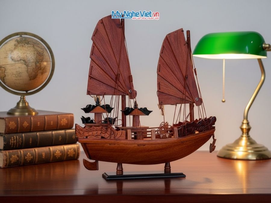 Mô hình thuyền gỗ Việt Nam -Thuyền Rồng gỗ hương (Thân 30cm) MNV-TB16-1H