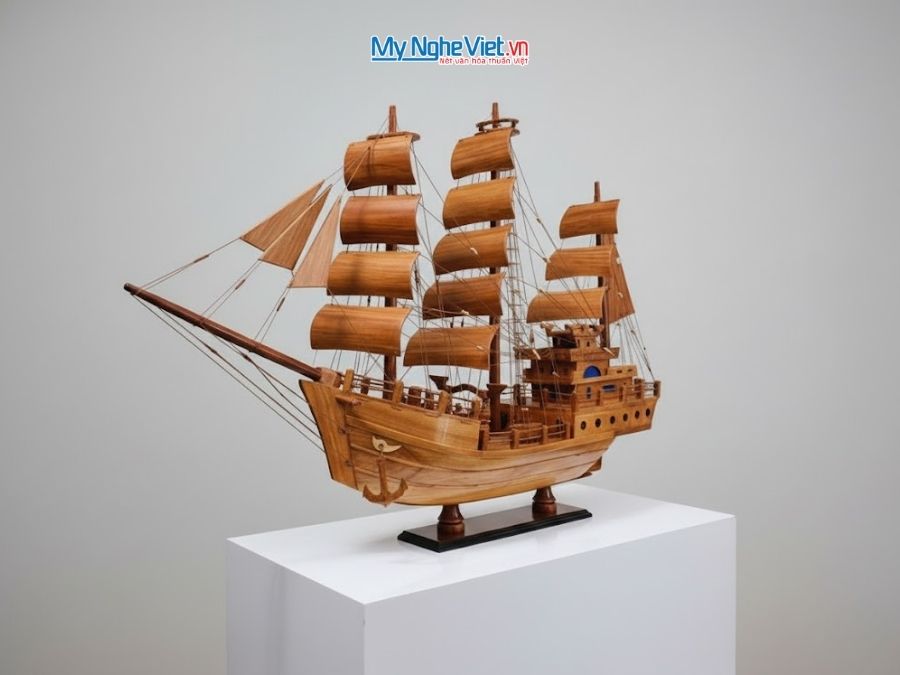 Mô Hình Thuyền Gỗ Thái Lan gỗ hương (Thân 100cm) MNV-TB15/100H - Mô hình tàu thuyền trang trí