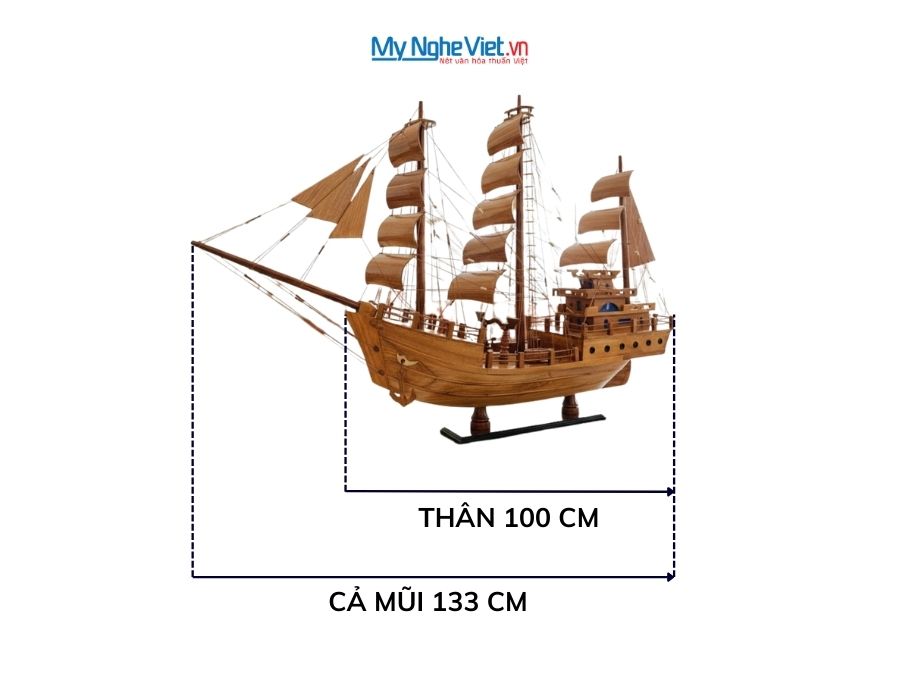 Mô Hình Thuyền Gỗ Thái Lan gỗ hương (Thân 100cm) MNV-TB15/100H - Mô hình tàu thuyền trang trí