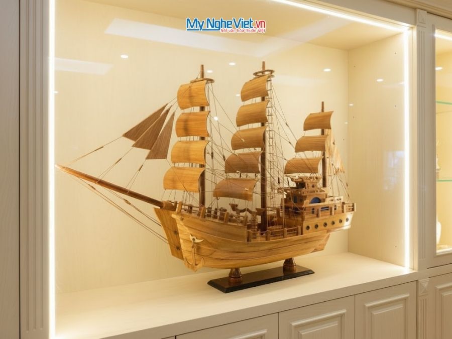 Mô Hình Thuyền Gỗ Thái Lan gỗ hương (Thân 100cm) MNV-TB15/100H - Mô hình tàu thuyền trang trí