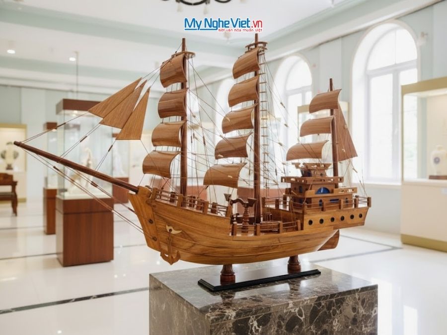 Mô Hình Thuyền Gỗ Thái Lan gỗ hương (Thân 100cm) MNV-TB15/100H - Mô hình tàu thuyền trang trí