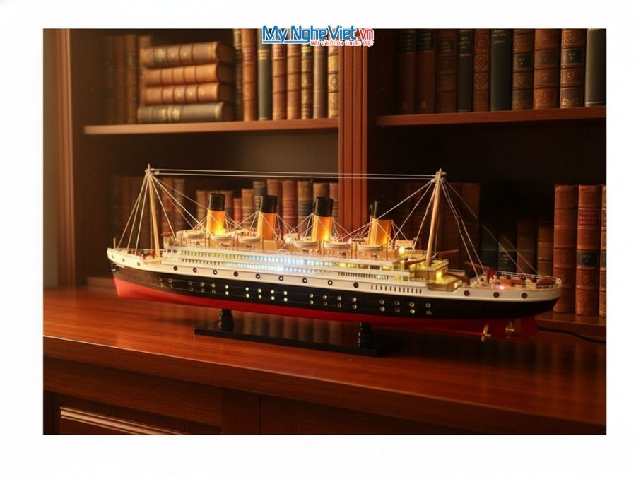 Mô Hình Tàu Titanic Có Đèn Gỗ Tự Nhiên Thân 1m MNV-TB11D-100