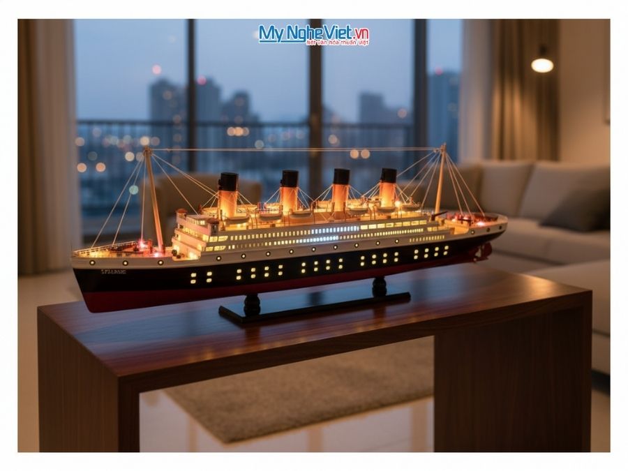 Mô Hình Tàu Titanic Có Đèn Gỗ Tự Nhiên Thân 1m MNV-TB11D-100
