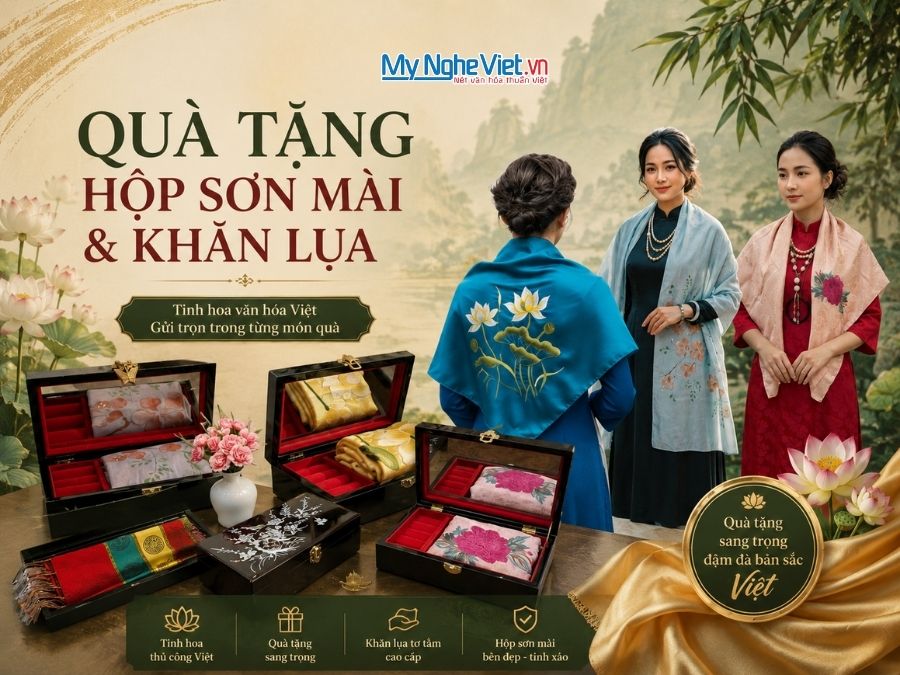 Khăn Lụa & Hộp Sơn Mài Cao Cấp