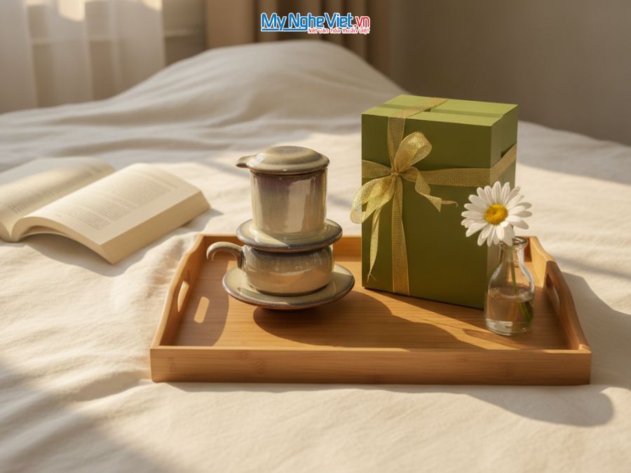 Bộ quà tặng Phin cà phê thấp men hỏa biến và Hộp quà tặng cao cấp MNV-CFVH03/2