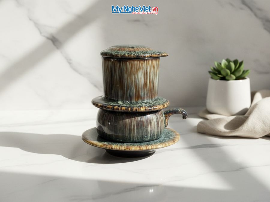Bộ quà tặng Phin cà phê thấp men hỏa biến và Hộp quà tặng cao cấp MNV-CFVH03/1