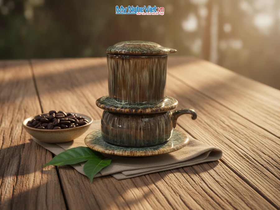 Bộ quà tặng Phin cà phê thấp men hỏa biến và Hộp quà tặng cao cấp MNV-CFVH03/1