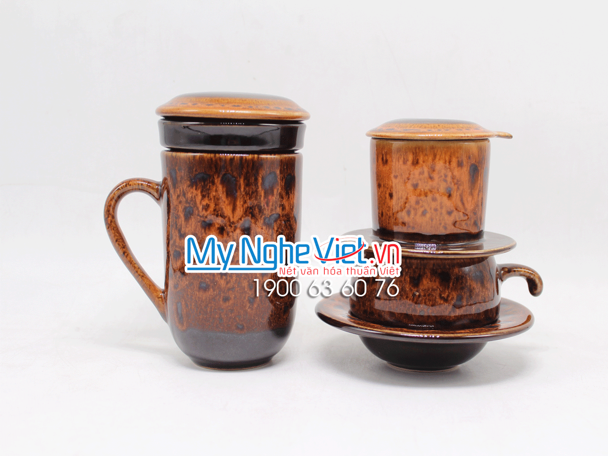 Combo ly lọc trà + phin cafe thấp men Hỏa Biến MNV-CFM001-3 màu cam