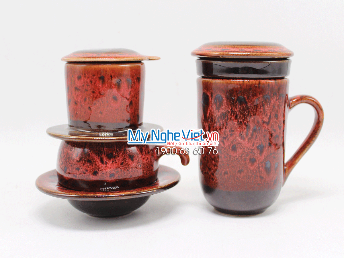 Combo ly lọc trà + phin cafe thấp men Hỏa Biến MNV-CFM001-2 màu đỏ