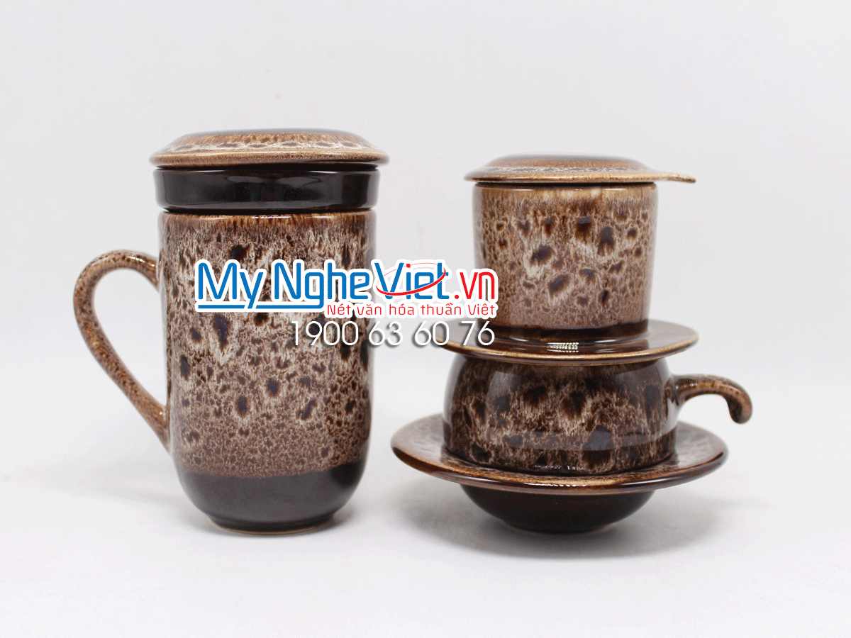 Combo ly lọc trà + phin cafe thấp men Hỏa Biến MNV-CFM001-1 màu trắng đen
